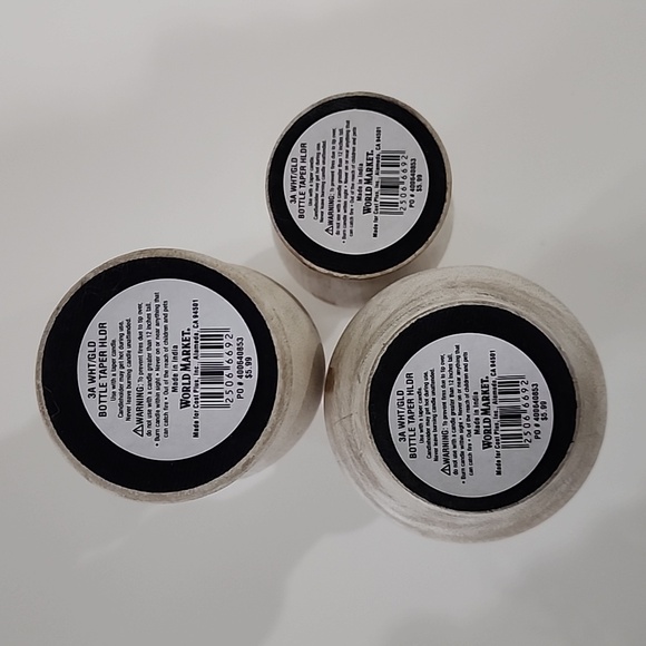 World Market Whitewash And Gold Bottle Taper Candle Holders NWT - Picture 3 of 7